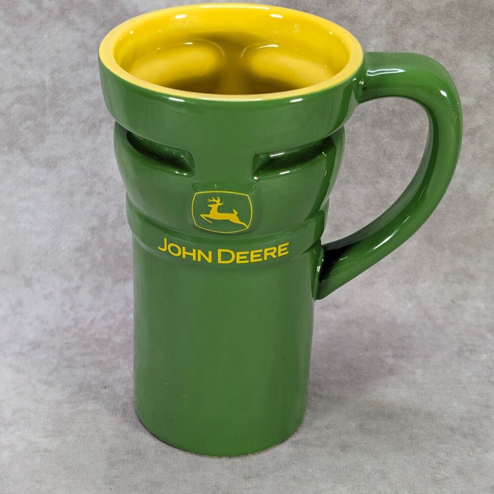 John Deere Encore Tall Ceramic Coffee Mug Green Yellow 6.5 Inch Licensed Product